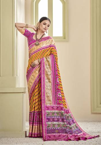 Garb This Partywear Saree Are Fine Saree Paired With Blouse.This Saree And Blouse  Are Patola Georgette Fabric Based With Heavy Wevon Designer Patola. Buy This Pretty Saree Now.
