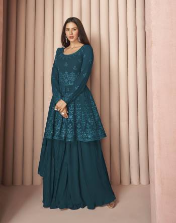 Stylist This Partywear Designer Long Length Plazzo Suit In Lovely Dark  Color.Its Pretty Heavy Designer Thread,Sequance Embroidery Work Top Is Georgette Based Paired With Georgette Bottom And Georgette Fabricated Dupatta Which Gives An Attractive To The Suit.