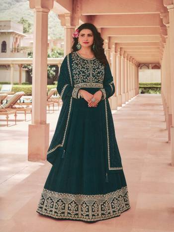 Look Attrctive This Designer Long Suit In Lovely Color.Its Pretty Heavy Designer Embroidery Work Top Is Faux Georgette Based Paired With Santoon Bottom And Faux Georgette Fabricated Dupatta Which Gives An Attractive To The Suit.