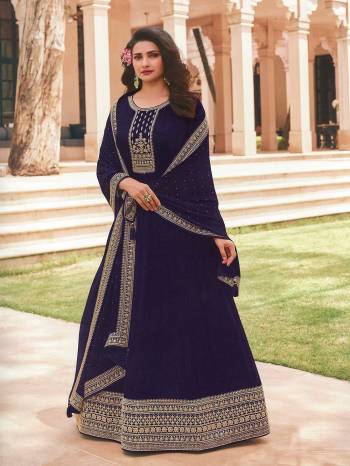 Look Attrctive This Designer Long Suit In Lovely Color.Its Pretty Heavy Designer Embroidery Work Top Is Faux Georgette Based Paired With Santoon Bottom And Faux Georgette Fabricated Dupatta Which Gives An Attractive To The Suit.