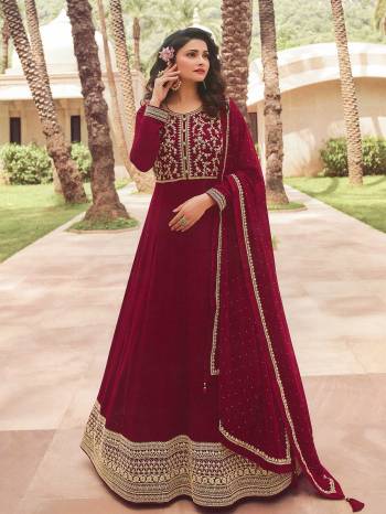 Look Attrctive This Designer Long Suit In Lovely Color.Its Pretty Heavy Designer Embroidery Work Top Is Faux Georgette Based Paired With Santoon Bottom And Faux Georgette Fabricated Dupatta Which Gives An Attractive To The Suit.