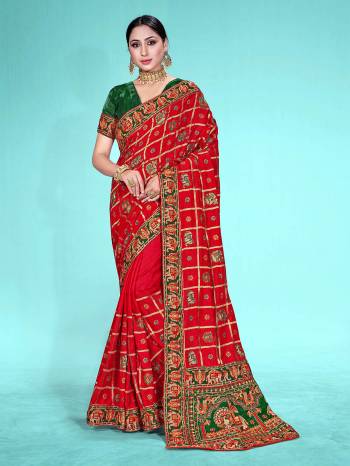 Garb This Heavy Designer Traditional Embroidery Work Saree In Fine Color Paired With Blouse. This Saree And Blouse Is Satin Silk Fabricated. Its Pretty Color Pallete Will Give An Attractive Look To Your Personality. 