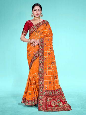 Garb This Heavy Designer Traditional Embroidery Work Saree In Fine Color Paired With Blouse. This Saree And Blouse Is Satin Silk Fabricated. Its Pretty Color Pallete Will Give An Attractive Look To Your Personality. 