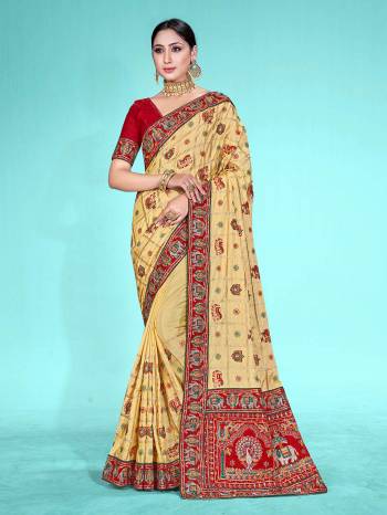 Garb This Heavy Designer Traditional Embroidery Work Saree In Fine Color Paired With Blouse. This Saree And Blouse Is Satin Silk Fabricated. Its Pretty Color Pallete Will Give An Attractive Look To Your Personality. 