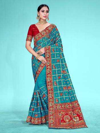 Garb This Heavy Designer Traditional Embroidery Work Saree In Fine Color Paired With Blouse. This Saree And Blouse Is Satin Silk Fabricated. Its Pretty Color Pallete Will Give An Attractive Look To Your Personality. 
