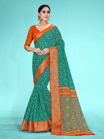 Garb This Pretty Angelic Look Wearing This Wevon Border With Printed Designer Saree In Fine Color Paired With Blouse. This Saree And Blouse Is Cotton Silk Fabricated. Its Pretty Color Pallete Will Give An Attractive Look To Your Personality. 