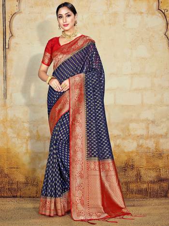 AttrectiveThis Pretty Angelic Partywear Look Wearing This Heavy Designer Weaving Work Saree In Fine Color Paired With Contrasted Blouse. This Saree And Blouse Is Organza Silk Fabricated.Attractive Look To Your Personality. 
