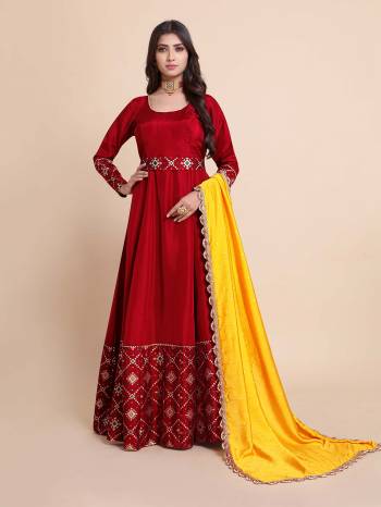 Attrective This Readymade Long Dress In Fine Color Top And Dupatta Are Art Silk Fabricated Beautified With Wevon Designer. It Is Light In Weight And Easy To Carry All Day Long. 