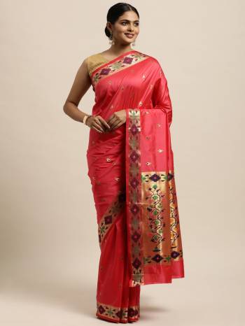 Garb This Traditional Saree Paired With Blouse.This Saree And Blouse Are Silk Based Fabric With Wevon Designer Work. Buy This Pretty Saree Now.
