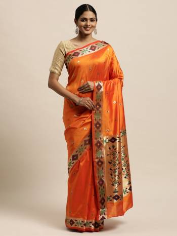 Garb This Traditional Saree Paired With Blouse.This Saree And Blouse Are Silk Based Fabric With Wevon Designer Work. Buy This Pretty Saree Now.