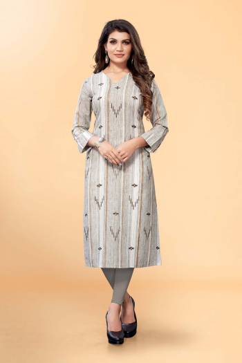 Garb This Readymade Long Dress In Fine Color Kurti Are Cotton Blend Fabricated Beautified With Designer Wevon With Embroidery Work. It Is Light In Weight And Easy To Carry All Day Long. 