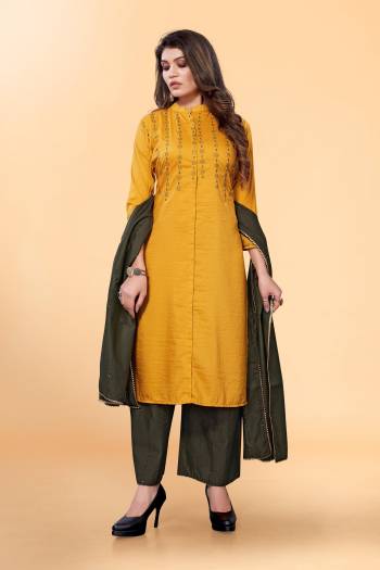 Garb This Readymade Long Dress In Fine Color Plazzo Suits.Kurti,Bottom And Dupatta Are Silk Blend Fabricated Beautified With Designer Thread Embroidery Work. It Is Light In Weight And Easy To Carry All Day Long. 