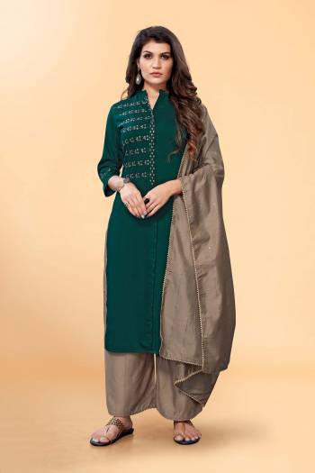 Garb This Readymade Long Dress In Fine Color Plazzo Suits.Kurti,Bottom And Dupatta Are Silk Blend Fabricated Beautified With Designer Thread Embroidery Work. It Is Light In Weight And Easy To Carry All Day Long. 