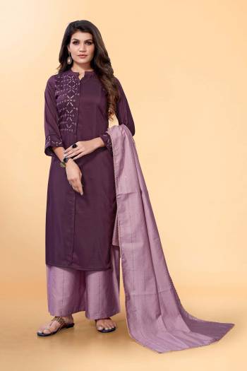 Garb This Readymade Long Dress In Fine Color Plazzo Suits.Kurti,Bottom And Dupatta Are Silk Blend Fabricated Beautified With Designer Thread Embroidery Work. It Is Light In Weight And Easy To Carry All Day Long. 