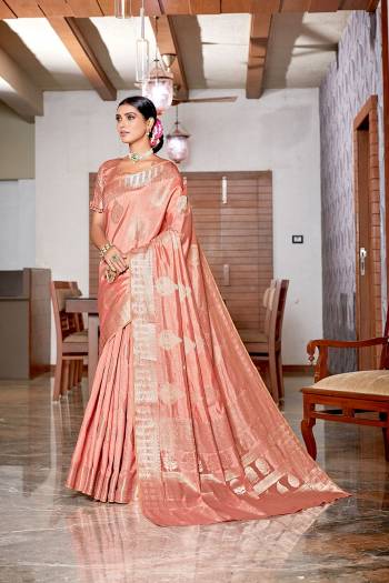 Looking This Stylist Partywear Saree Are Fine Light Color Paired With Blouse.This Saree And Blouse Are Raw Silk Fabric With Heavy Jari Weaving Designer. Buy This Pretty Saree Now.