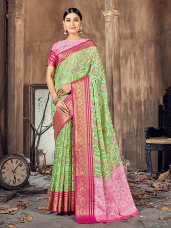 Garb This Pretty Angelic Look Wearing This Wevon Designer Saree In Fine Color Paired With Blouse. This Saree And Blouse Is Cotton Silk Fabricated. Its Pretty Color Pallete Will Give An Attractive Look To Your Personality. 