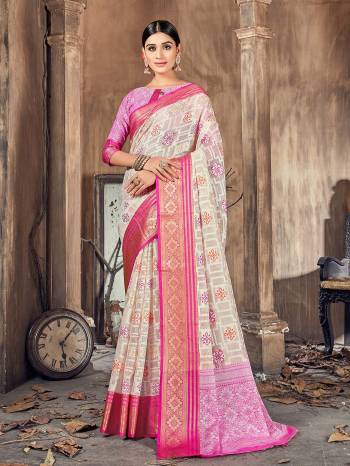 Garb This Pretty Angelic Look Wearing This Wevon Designer Saree In Fine Color Paired With Blouse. This Saree And Blouse Is Cotton Silk Fabricated. Its Pretty Color Pallete Will Give An Attractive Look To Your Personality. 