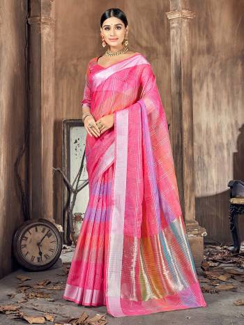 Garb This Pretty Angelic Look Wearing This Wevon Designer Saree In Fine Color Paired With Blouse. This Saree And Blouse Is Cotton Silk Fabricated. Its Pretty Color Pallete Will Give An Attractive Look To Your Personality. 