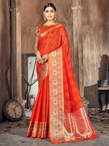 This Pretty Angelic Look Wearing This Wevon Designer Saree In Fine Color Paired With Blouse. This Saree And Blouse Is Cotton Silk Fabricated. Its Pretty Color Pallete Will Give An Attractive Look To Your Personality. 