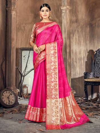 This Pretty Angelic Look Wearing This Wevon Designer Saree In Fine Color Paired With Blouse. This Saree And Blouse Is Cotton Silk Fabricated. Its Pretty Color Pallete Will Give An Attractive Look To Your Personality. 