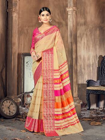 This Pretty Angelic Look Wearing This Wevon Designer Saree In Fine Color Paired With Blouse. This Saree And Blouse Is Cotton Silk Fabricated. Its Pretty Color Pallete Will Give An Attractive Look To Your Personality. 