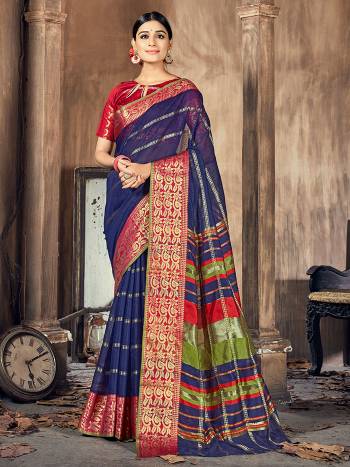 This Pretty Angelic Look Wearing This Wevon Designer Saree In Fine Color Paired With Blouse. This Saree And Blouse Is Cotton Silk Fabricated. Its Pretty Color Pallete Will Give An Attractive Look To Your Personality. 