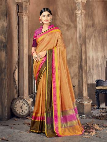 Garb This Pretty Angelic Look Wearing This Wevon Border Pallu Designer Saree In Fine Color Paired With Blouse. This Saree And Blouse Is Cotton Silk Fabricated. Its Pretty Color Pallete Will Give An Attractive Look To Your Personality. 