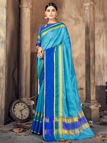 Garb This Pretty Angelic Look Wearing This Wevon Border Pallu Designer Saree In Fine Color Paired With Blouse. This Saree And Blouse Is Cotton Silk Fabricated. Its Pretty Color Pallete Will Give An Attractive Look To Your Personality. 