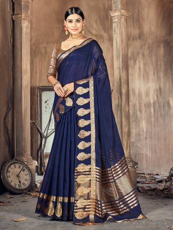 Garb This Pretty Angelic Look Wearing This Wevon Border Pallu Designer Saree In Fine Color Paired With Blouse. This Saree And Blouse Is Cotton Silk Fabricated. Its Pretty Color Pallete Will Give An Attractive Look To Your Personality. 