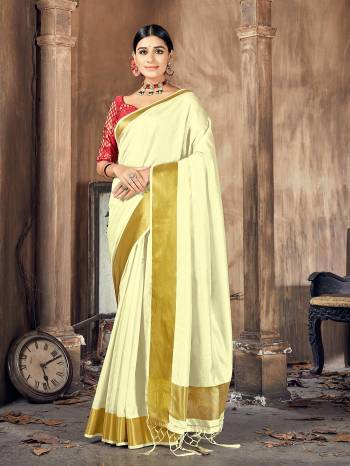 Garb This Pretty Angelic Look Wearing This Wevon Border Pallu Designer Saree In Fine Color Paired With Blouse. This Saree And Blouse Is Cotton Silk Fabricated. Its Pretty Color Pallete Will Give An Attractive Look To Your Personality. 