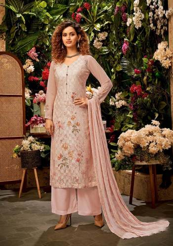 Fine Looking This Designer Long Length Suit In Lovely Color.Its Pretty Designer Embroidery, Printed Work Top Is Viscose Bembeg Georgette Based Paired With Santoon Bottom And Chiffon Fabricated Dupatta Which Gives An Attractive To The Suit.