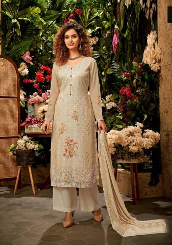 Fine Looking This Designer Long Length Suit In Lovely Color.Its Pretty Designer Embroidery, Printed Work Top Is Viscose Bembeg Georgette Based Paired With Santoon Bottom And Chiffon Fabricated Dupatta Which Gives An Attractive To The Suit.