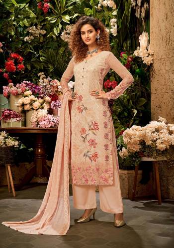 Fine Looking This Designer Long Length Suit In Lovely Color.Its Pretty Designer Embroidery, Printed Work Top Is Viscose Bembeg Georgette Based Paired With Santoon Bottom And Chiffon Fabricated Dupatta Which Gives An Attractive To The Suit.