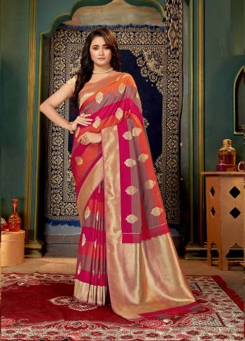 Bring out the true diva in you and reinvent your true self.Capture the exuberance of womanhood in its full glory that will bring out your fragility and femininity. Be your own style diva with this bright colored silk designer traditional saree. This lovely attire is looking extra beautiful with embelishment of weaving work. Comes with contrast unstitched blouse piece..