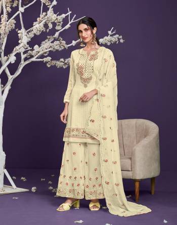 Partywear Designer Plazzo Suit In Lovely Color.Its Pretty Heavy Designer Thread,Sequance Embroidery Work Top Is Georgette Based Paired With Georgette Bottom And Georgette Fabricated Dupatta Buy Now This  Attractive Collection