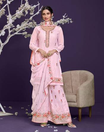 Partywear Designer Plazzo Suit In Lovely Color.Its Pretty Heavy Designer Thread,Sequance Embroidery Work Top Is Georgette Based Paired With Georgette Bottom And Georgette Fabricated Dupatta Buy Now This  Attractive Collection