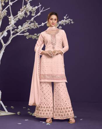 Partywear Designer Plazzo Suit In Lovely Color.Its Pretty Heavy Designer Thread,Sequance Embroidery Work Top Is Georgette Based Paired With Georgette Bottom And Georgette Fabricated Dupatta Buy Now This  Attractive Collection