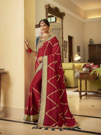 Bright And Visually Appealing Color Is Here With This Designer Saree In Lovely Color Paired With Lovely Colored Blouse. This Saree And Blouse Are Fabricated On Soft CrepeSilk Beautified With Heavy Border Work.Buy Now These Pretty Saree