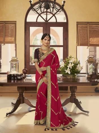 Bright And Visually Appealing Color Is Here With This Designer Saree In Lovely Color Paired With Lovely Colored Blouse. This Saree And Blouse Are Fabricated On Soft CrepeSilk Beautified With Heavy Border Work.Buy Now These Pretty Saree