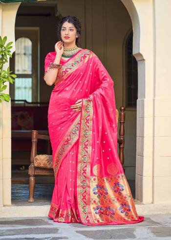 Add This Pretty Saree To Your Wardrobe In Heavy Collection With This Fancy Saree In Beautifull Color Paired With Turquoise .This Saree And Blouse Are Fabricated On Banarasi Soft Silk Beautified With Zari Woven Work.Buy These Pretty Saree Now