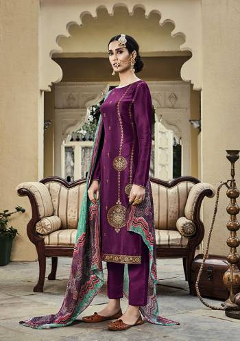 Look Pretty In This Very Beautiful Fancy Straight Suit In Beautifull Color. Its Top Is Viscose RussianSIlk With Viscose Santoon Bottom And Viscose Chinnon Dupatta.It Is Beautified With Very Pretty Embroidery Which Gives A Subtle Look To It.