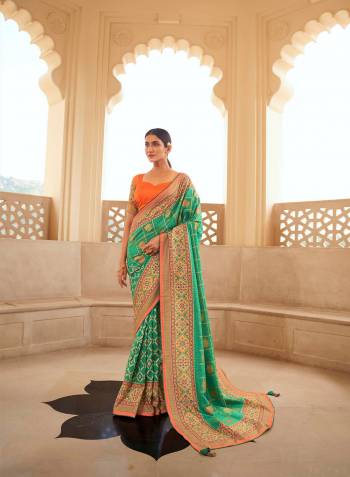 Become the subject of everyone's conversation by Dressing in this eye catching colored festive wear saree. This saree is made of silk fabric which is highlighted with beautiful Zari weaving digital print work as shown. This saree is comfortable to wear and care. Paired with unstitched fabric blouse piece which can be stitched as per your choice and requirement. You can wear this saree for festivals, regular social meets and other homely events. Pair it with traditionally stylish accessories to complete the look.