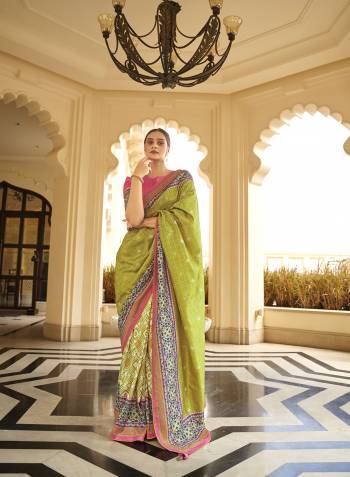 Become the subject of everyone's conversation by Dressing in this eye catching colored festive wear saree. This saree is made of silk fabric which is highlighted with beautiful Zari weaving digital print work as shown. This saree is comfortable to wear and care. Paired with unstitched fabric blouse piece which can be stitched as per your choice and requirement. You can wear this saree for festivals, regular social meets and other homely events. Pair it with traditionally stylish accessories to complete the look.