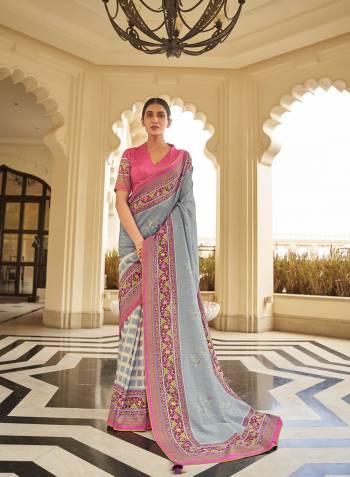 Become the subject of everyone's conversation by Dressing in this eye catching colored festive wear saree. This saree is made of silk fabric which is highlighted with beautiful Zari weaving digital print work as shown. This saree is comfortable to wear and care. Paired with unstitched fabric blouse piece which can be stitched as per your choice and requirement. You can wear this saree for festivals, regular social meets and other homely events. Pair it with traditionally stylish accessories to complete the look.