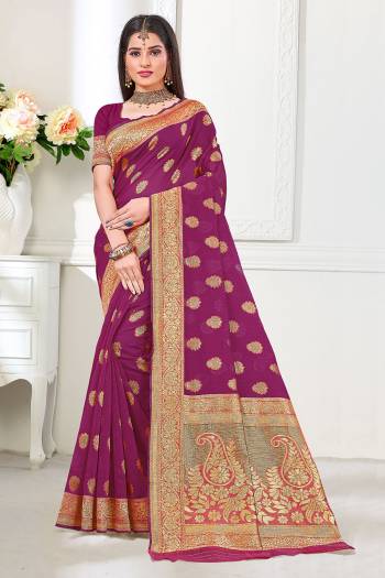 For A Proper Traditional Look, Grab This Pretty Saree In Beautifull?Color Paired With Lovely Colored Blouse. This Saree Is Fabricated On Cotton Silk Paired With Cotton Silk Blouse.