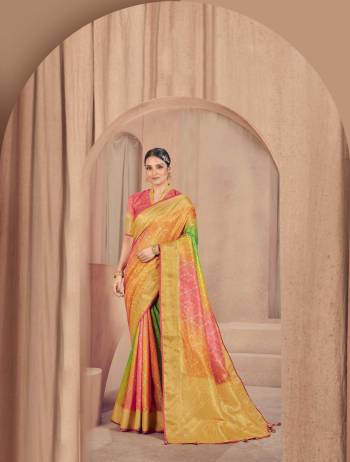 Become the subject of everyone's conversation by dressing in this eye catching colored festive wear saree. This saree is made of silk fabric which is highlighted with beautiful Zari weaving digital print work as shown. This saree is comfortable to wear and care. Paired with unstitched fabric blouse piece which can be stitched as per your choice and requirement. You can wear this saree for festivals, regular social meets and other homely events. Pair it with traditionally stylish accessories to complete the look