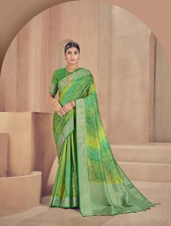 Become the subject of everyone's conversation by dressing in this eye catching colored festive wear saree. This saree is made of silk fabric which is highlighted with beautiful Zari weaving digital print work as shown. This saree is comfortable to wear and care. Paired with unstitched fabric blouse piece which can be stitched as per your choice and requirement. You can wear this saree for festivals, regular social meets and other homely events. Pair it with traditionally stylish accessories to complete the look