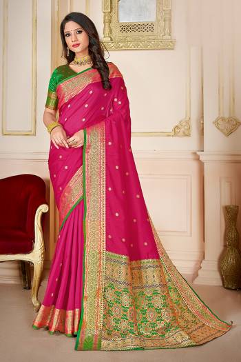 Adorn A Rich Look Wearing This Pretty Saree In Lovely Color Paired With Contrasting Beautifull Colored Blouse. This Saree and Blouse Are Fabricated On Silk Beautified With Attractive Woven. Buy Now.