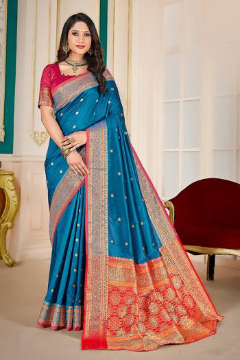 Adorn A Rich Look Wearing This Pretty Saree In Lovely Color Paired With Contrasting Beautifull Colored Blouse. This Saree and Blouse Are Fabricated On Silk Beautified With Attractive Woven. Buy Now.