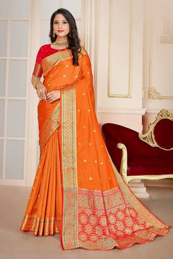 Adorn A Rich Look Wearing This Pretty Saree In Lovely Color Paired With Contrasting Beautifull Colored Blouse. This Saree and Blouse Are Fabricated On Silk Beautified With Attractive Woven. Buy Now.